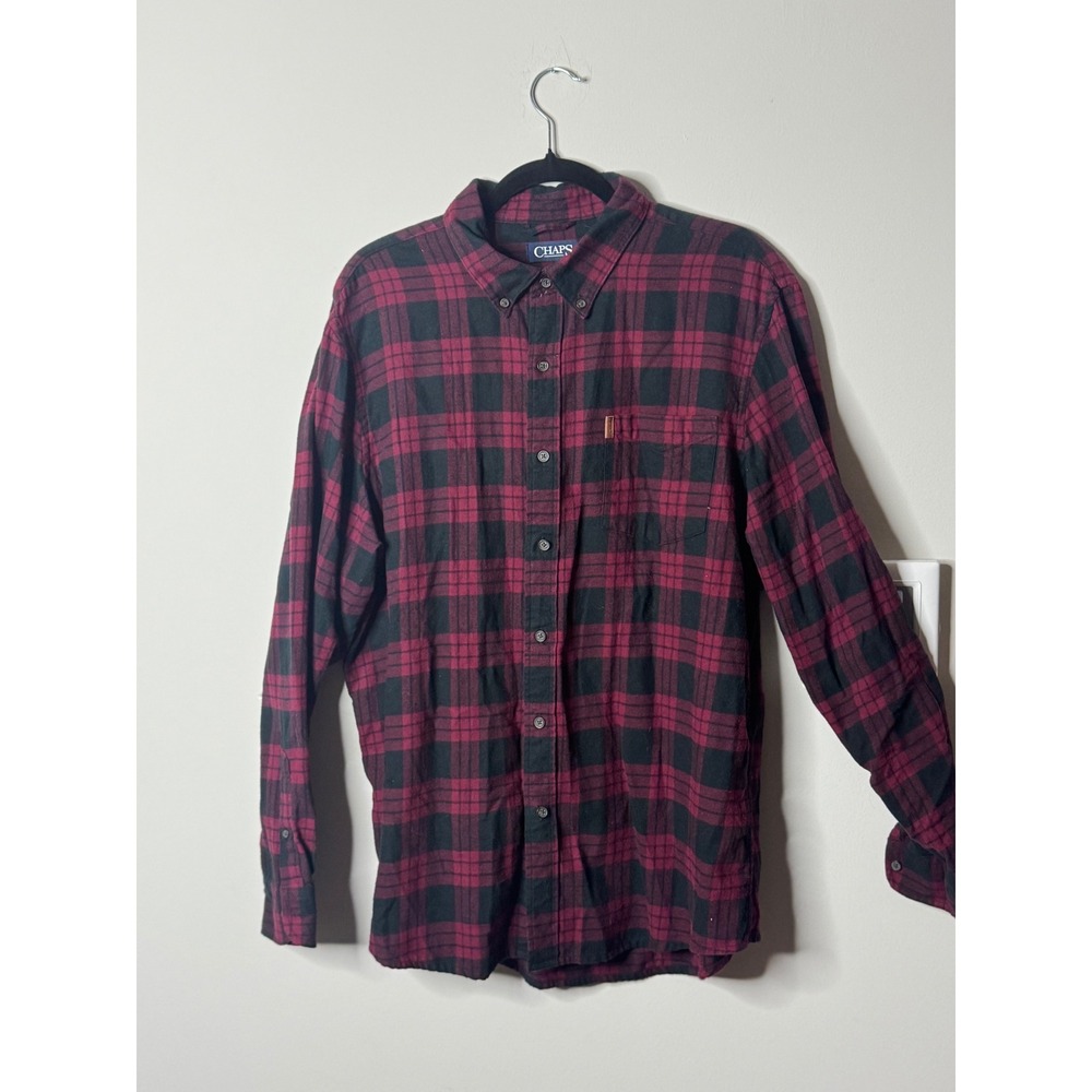 Chaps Performance Flannel Shirt Men XL TG EG Red Black Plaid Button Up